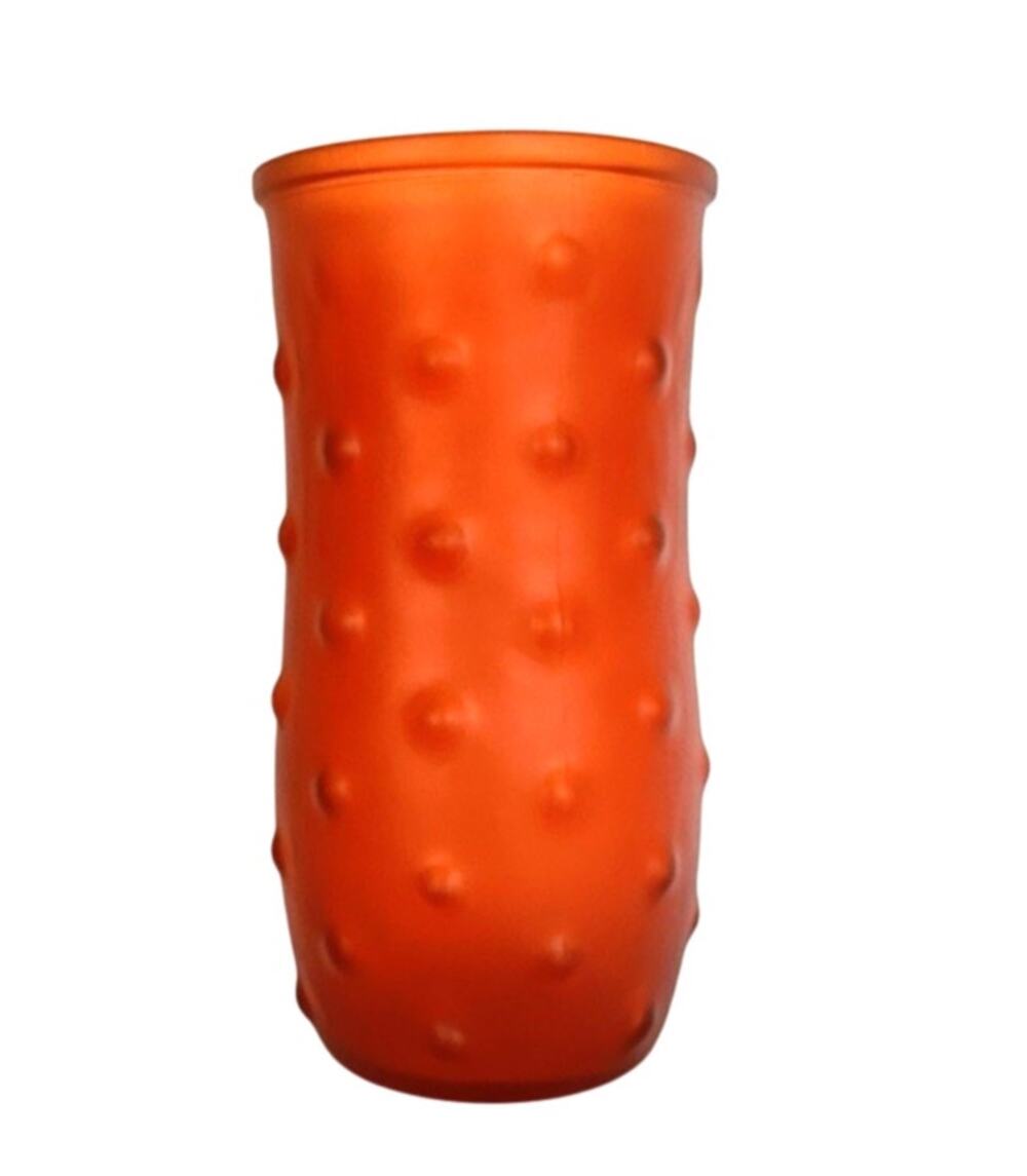 Vintage Hoosier Glass Co. Orange Frosted Hobnail Dot Glass Vase 8.5” MCM 1059206
